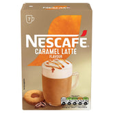 Enjoy Nescafe - Caramel Latte - 7x17g sachets, each with a whipped topping—an irresistible low calorie caramel latte instant coffee treat you can enjoy anytime.